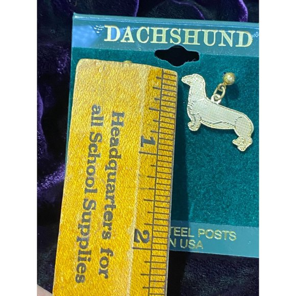 Dachshund Weiner Dog Dangle Earrings Surgical Steel Posts USA Gold Tone - Picture 5 of 6